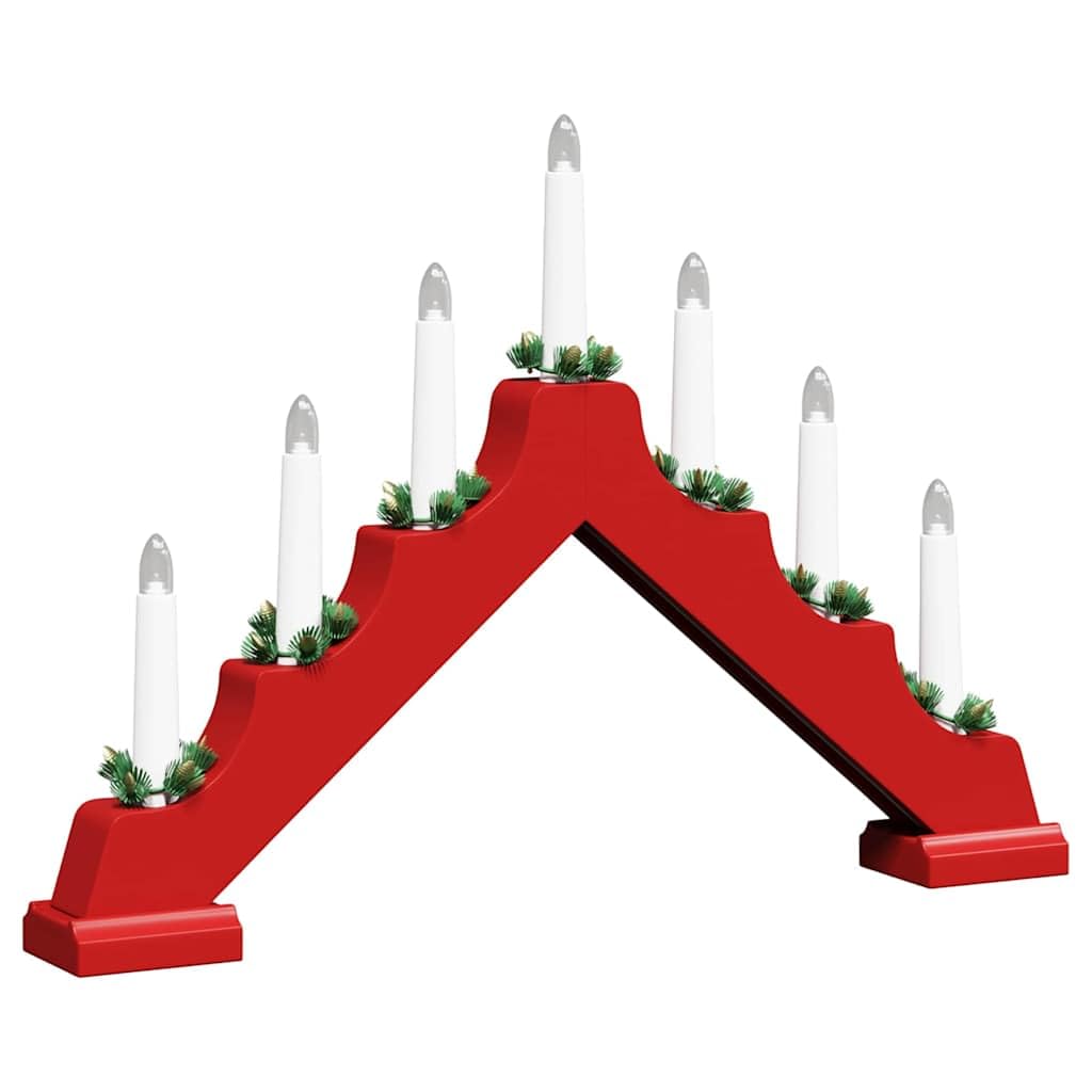 Świąteczny most na świece z 7 diodami LED, 3 sztuki, czerwone, drewno sosnowe 39,5 x 5 x 29 cm, zasilany bateriami, ciepłe białe światło, na okno, stół, dekoracja adwentowa i do wnętrz