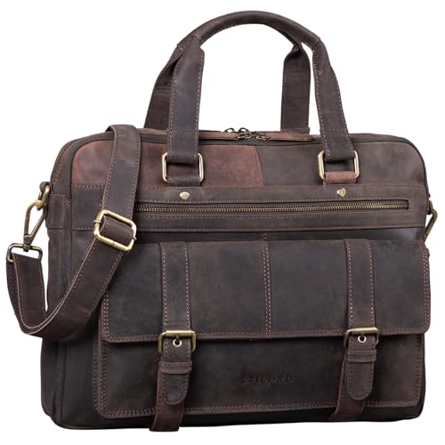 Alvaro Borsa Business Uomo pelle Cartella Ventiquattrore per PC da 15.6 Pollici Grande Tracolla Vintage Colore:marrone scuro