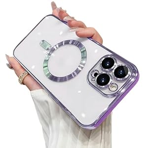 MdybF iphone hoesje plating voor Magsafe hoesje voor Iphone 15 14 13 12 11 Pro Max draadloos opladen zachte hoes met cameralens beschermer – voor Iphone 13 Pro – paars