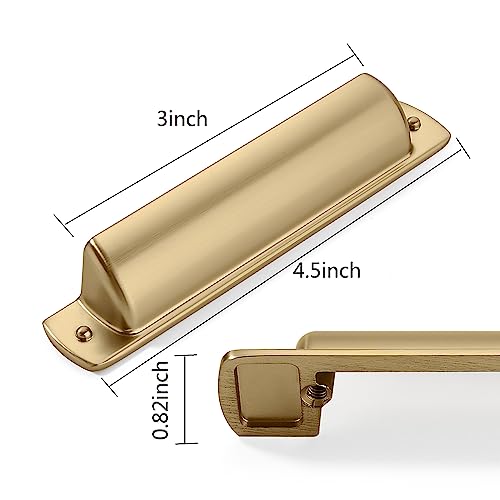 CABDM 6 Pack Brass Cup Pulls 3"(76mm) Center to Center Drawer Pulls Brushed Brass Cabinet Cup Pulls Kitchen Cabinet Hardware Brushed Gold Cabinet Handles Bin Cup Drawer Handles Gold Knobs. by CABDM - Used condition - Image 2