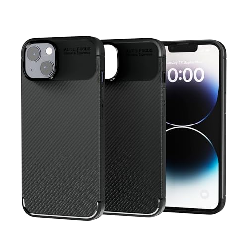 Image of amazon basics Sleek Carbon Fibre Finish Back Cover Case for iPhone 13 / iPhone 14 - Black