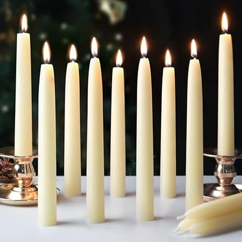 12 Pack Beeswax Taper Candles 8in Smokeless Dripless Natural Beeswax Candles 8 Hours Burning 100% Pure Bees Wax Candlesticks for Wedding Parties Spa Relaxation Cover