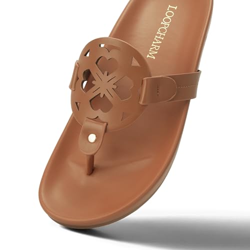 Women's Flip Flops Thong Sandals Comfortable Flat Slippers Breathable Beach Dressy Slide for Summer Style,Brown Pu,93