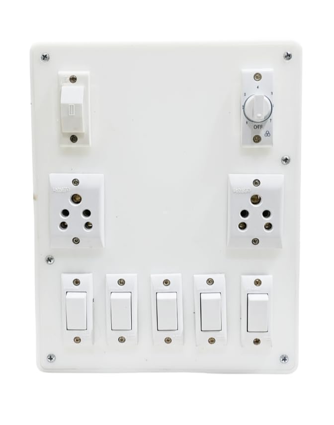 Electric Switch Board with 5 Switches, 2 Sockets and Regulator, White-image-35
