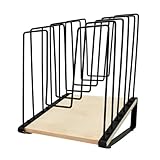 EasyByMall Schreibtisch-Organizer aus Metall mit 5 Fächern, Holzsockel, geneigtes Bücherregal für Büro, Zuhause, Klassenzimmer, europäischer Stil, Dokumentenregal