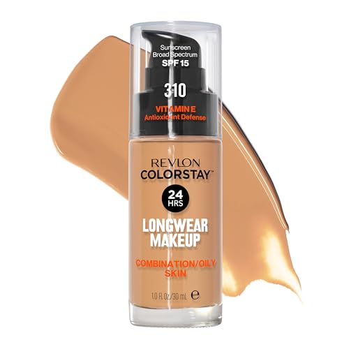 Revlon Liquid Foundation, ColorStay Face Makeup for Combination & Oily Skin, SPF 15, Medium-Full Coverage with Matte Finish, 310 Warm Golden, 1 Fl Oz