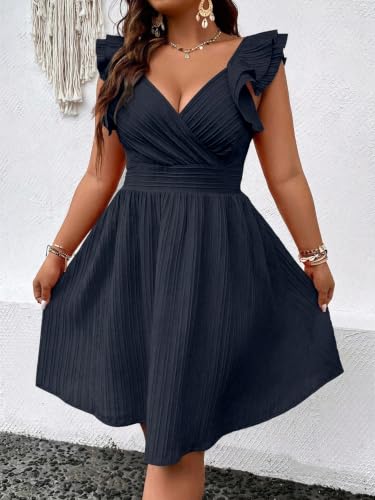 Image of Floerns Women's Plus Size Wrap Front Sweetheart Neck Ruffle Cap Sleeve A Line Dress