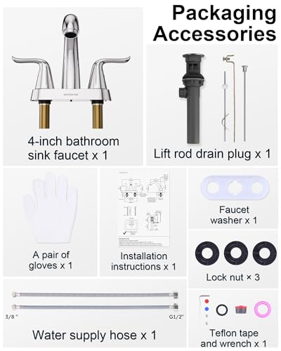 WOWOW Bathroom Faucet 2 Handle 4 Inch Centerset Bathroom Sink Faucet Lead-Free Basin Mixer Tap Lift Rod Drain Stopper, Two-Handle Center-Set Lavatory Faucet Chrome - image 8