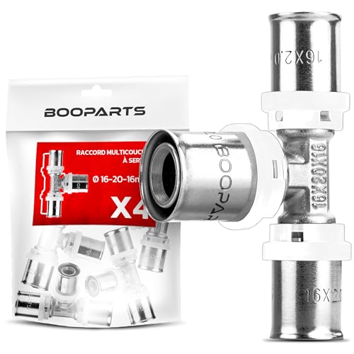 BOOPARTS – 4 Pièces – Té Réduit à Sertir Ø16–20–16 | Raccord Multicouche Contour TH | Raccord Plomberie Durable et Étanche pour Chauffage et Eau Sanitaire