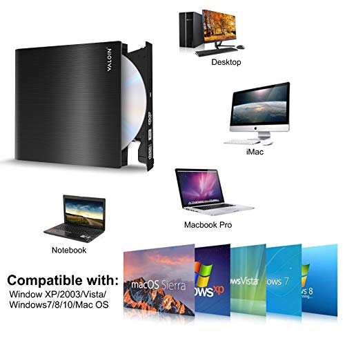 Valoinus External CD Drive Type C USB 3.0 Portable CD DVD +/-RW Drive Slim DVD/CD ROM Rewriter Burner Writer Compatible with Laptop Desktop PC Windows Linux OS Apple Mac