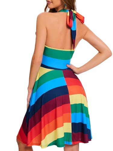 Image of Women's Summer Sundress- 2025 Sexy Halter Sleeveless Spring Boho Elastic Waist Ruffle Mini Dress