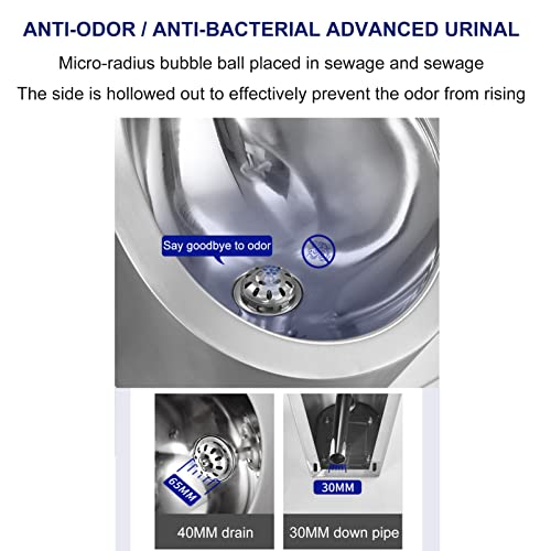 Orinatoio in acciaio inox 304, orinatoio a parete sospeso ad alta efficienza con scarico a induzione e kit di scarico automatico miniatura 4