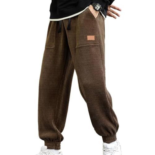 Vintage Corduroy Pants Men Casual Drawstring Waist Baggy Joggers Cozy Tapered Stretch Chinos Work Pants with Pockets3
