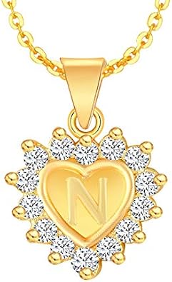 Diamond Heart Letter N Gold Valentine Gift Alphabet Heart Chain Necklace Pendant For Women Men friend Jewellery Gold-Plated Cubic Zirconia Alloy Brass With Chain Pendant_3513