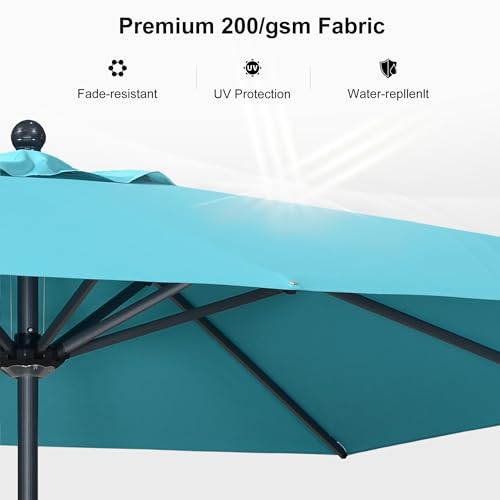 Image of PURPLE LEAF Patio Market Umbrella 10' x 6.5' Rectangle Tilt Turquoise Blue