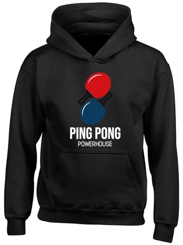Image of Shopagift Table Tennis Kids Hoodie Ping Pong Powerhouse Hoody Hooded Top Boys Girls Black