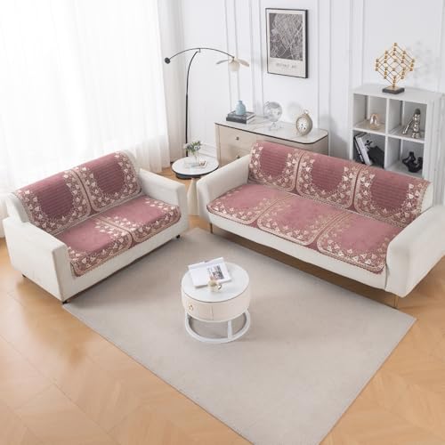 Image of HOKIPO Gulabi Jaal Premium Chenille Jacquard Sofa Cover 3 Seater and 2 Seater Set - 5 Seater Sofa Cover (3+2) for Seat & Back | 'Royal Aangan Series' (IN-1008-L1*2 + IN-1007-L1*2)
