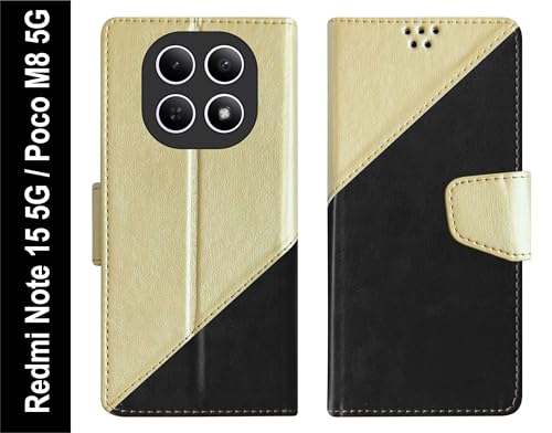 Image of SBMS Flip Cover for Redmi Note 15 5G Poco M8 5G Back Cover Case with Magnatic Closure | Genuine Leather Finish | Inbuilt Stand | Card & Money Pocket | Wallet Style Flip Back Case Cover (MultiBlack)