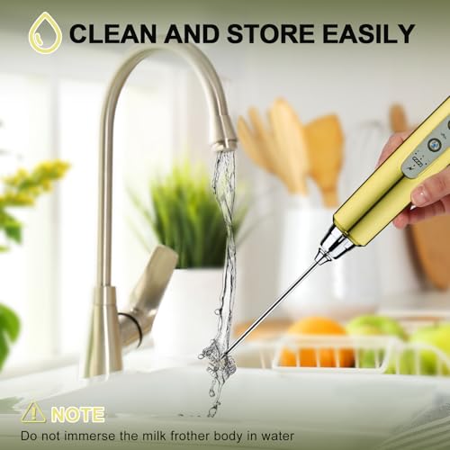 Image of YUSWKO Champagne Gold Handheld Milk Frother Wand for Coffee, Rechargeable Electric Whisk with 3 Heads 3 Speeds Drink Mixer Coffee Frother For Latte, Cappuccino, Hot Chocolate, Egg