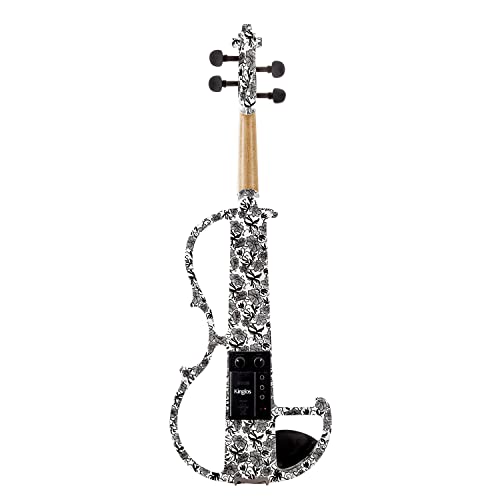 Image of Kinglos. Visual-Art Advanced Electric Violin 4 /4 Full Size Ebony Fittings | Kit Incl. Case Bow Shoulder Rest Aux Cable Spare Bridge Strings - Solid Wood White Grey Silent Fiddle Set for Adults Beginner