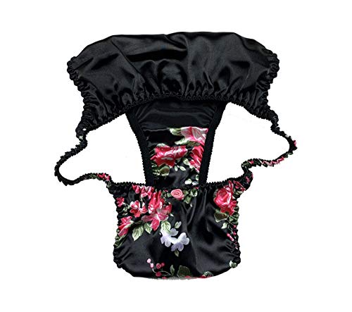 Satini Women's Floral Satin Tanga Bikini Lingerie Panties Knickers (Black, Xl) #TOP5