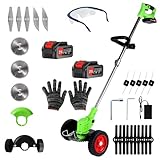 Electric Weed Wacker Cordless Eater 2 Battery, Foldable and Lightweight Grass Trimmer/Brush Cutter,5 Types Blade&Wheels 21V 4.0Ah Battery (2 Pieces) Powered for Garden and Yard (Non-Foldable)