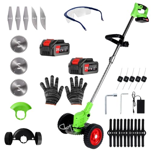Electric Weed Wacker Cordless Eater 2 Battery, Foldable and Lightweight Grass Trimmer/Brush Cutter,5...