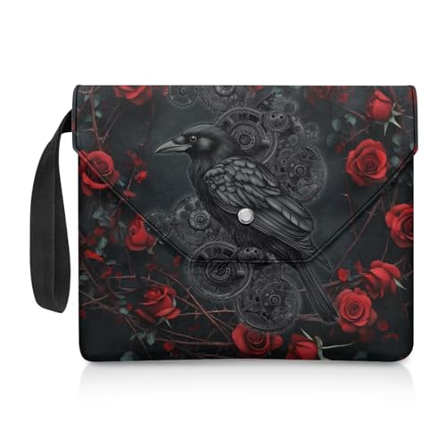 ZIATUBLES Black Raven Red Rose Print Book Sleeve for Book Lovers Books Protector Covers Button Closure Paperback Book Pouch 30x24 CM Large Capacity Carrying Case