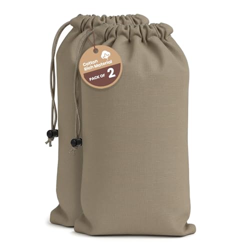 LFH Cotton Rich Shoe Storage Bags with Drawstring, Dustproof Breathable Reusable Organizer, Perfect For Travel, Dorm, Hotel, College, Gym, Easy to Carry Machine Washable 12"x17" (Pack of 4) - Chambray