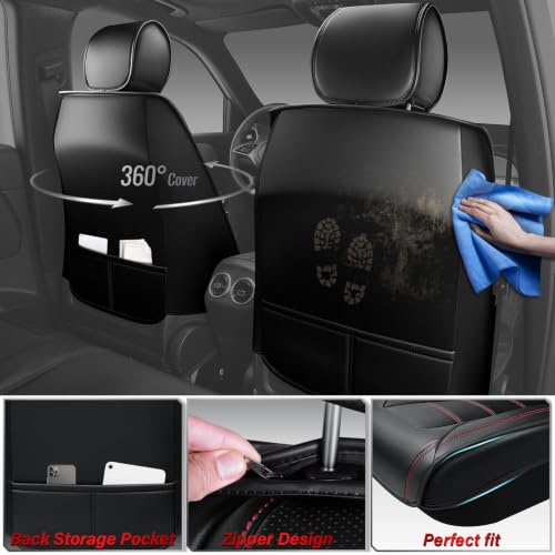 Image of CAR PASS Nappa Leather Car Seat Covers Full Set Faux Leather, Black