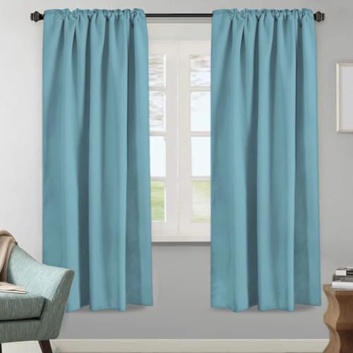 Image of H.VERSAILTEX Blackout Curtains Thermal Insulated Window Treatment Panels Room Darkening Blackout Drapes for Living Room Back Tab /Rod Pocket Bedroom Draperies, 52 x 72 Inch, Aqua, 2 Panels