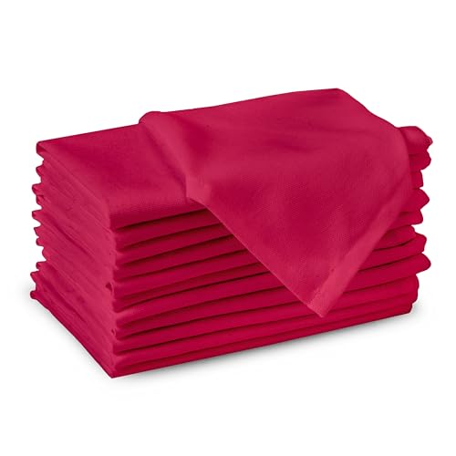 Encasa XO Serviettes en Tissu de Coton | Ensemble de 12 | Taille 43x43 cm | Couleur Unie Rose Vif| Lavable en Machine