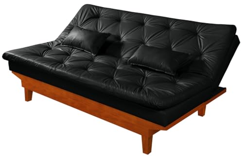 Sofa Cama Caribe Em Courino Couro Sintetico + Duas Banquetas (Preto)