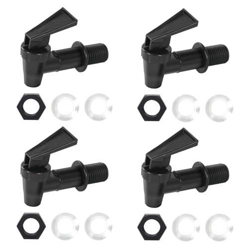 4 PCS Replacement Cooler Faucet Spigot Leakproof Plastic Tap Set for Beverage Dispensers Water Coolers & Jug Black Multi-Use Water Spigot