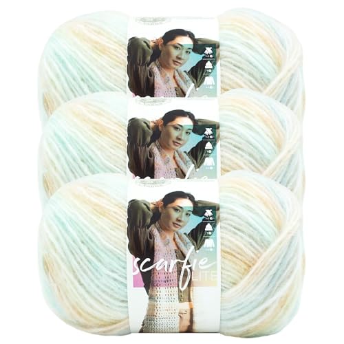 Image of Lion Brand Yarn, Scarfie Lite Crochet Yarn, Palm, Multicolor, 3 Pack | Worsted Weight Acrylic Blend Knit & Crochet Fiber for Self-Striping Scarves, Colorful Cardigans, Chunky Blankets, Pastel Hats