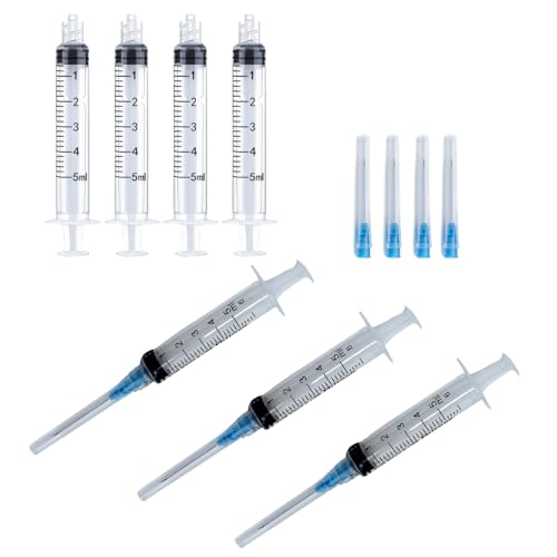 25 Jeringuillas 5ml con agujas 23G desechables con embalaje individual y esterilizado. Jeringuilla con aguja para dispensación líquidos, alimentacion, jardineria. Jeringa con cabezal luer-lock