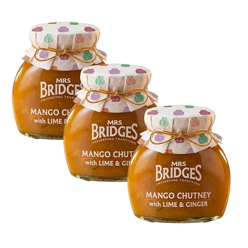 Mrs Bridges Mango Chutney with Lime & Ginger, Made in Scotland, 10oz Jar (Pack of 3)