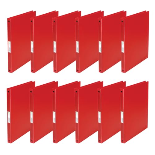 Q-Connect KF02920 Ring Binder/Pack of 12 / A4 4-Ring 16 mm/Colour: Red Transparent/Made of Strong Translucent PP Film / 22 mm Spine/Ring Binder Plastic/Ring Binder Slim Thin Folder