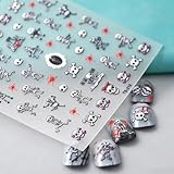 Halloween Skull Nail Art Stickers Decals 5D Embossed Skeleton Nail Decals Self-Adhesive Bloody Skull Heart Nail Art Supplies Horror Hand Bones Halloween Nail Stickers for Women Manicure Decoration