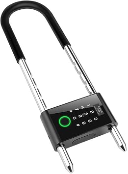 Smart Padlock with Long Adjustable Shackle, Bike U-Lock with Fingerprint, App Control, Auto Lock, Heavy Duty Anti-Theft Digital Combination Lock for Storefront, Double Glass Door