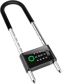 Smart Padlock with Long Adjustable Shackle, Bike U-Lock with Fingerprint, App Control, Auto Lock, Heavy Duty Anti-Theft Digital Combination Lock for Storefront, Double Glass Door