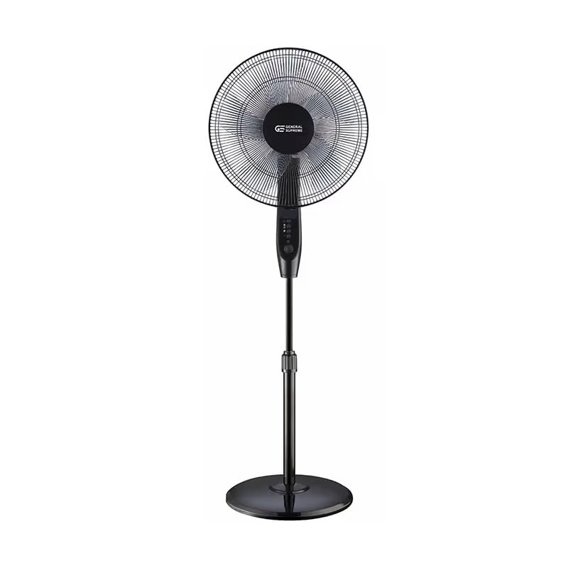General Supreme 16 Inch Stand Fan 4 Speeds Adjustable Length with Remote Control 55W Black - GSFSR3BM