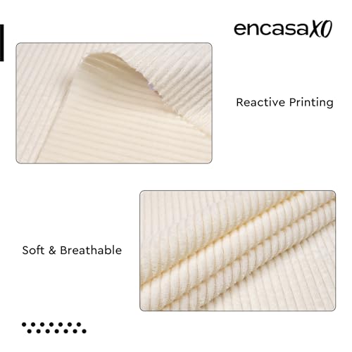 Image of Encasa XO Corduroy Fabric by the Meter, 59 inch Wide Premium 238 GSM Polyester Upholstery & Sewing Material, Soft Ribbed Off White Fabric for Sofa /Cushion Covers, Trousers, Curtains & DIY Crafts