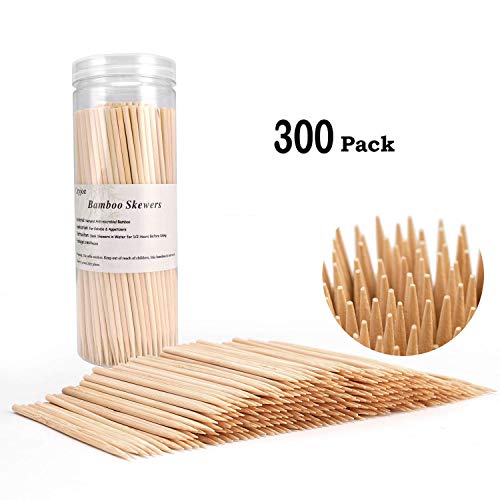 Bamboo Skewers BBQ Natural Bamboo Sticks for Appetizers, Cocktails, Corn Dog, Corn Cob, Chocolate Fountain, Kabob, Grill (6 inch -300pcs)