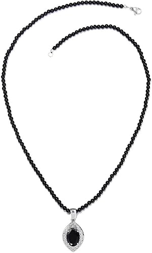 Compra LC - Collar colgante de turmalina negra para mujer cuentas de cuarcita acero inoxidable tamaño 20 pulgadas Metal