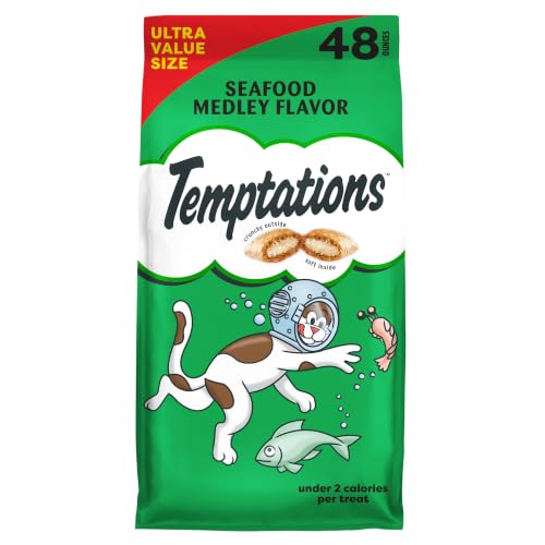 Temptations Cat Treats, Classic Crunchy and Soft Cat Treats, Seafood Medley Flavor, 48 oz. Pouch