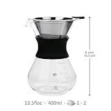 Boxtree Pour Over Coffee Maker Set with Reusable Stainless Steel Drip Filter Elegant Coffee Dripper Pot Glass Carafe & Permanent Stainless Steel Filter
