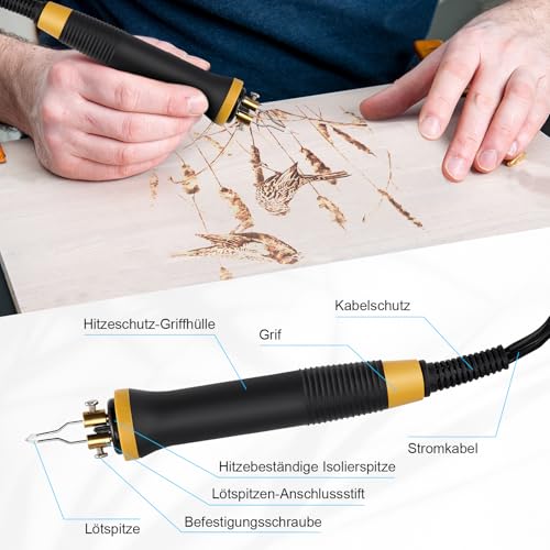Brandmalkolben, Brandmalerei Set, Holzverbrennungsset 280-800°C mit 30 Spitzen - Pyrographie Set für Holz & Leder, Temperaturregelung Lötstation Lötkolben Set für Anfänger & Profis DIY
