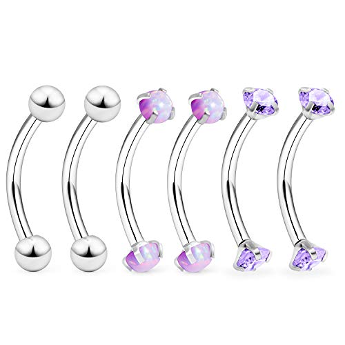 Ocptiy Eyebrow Belly Button Ring 16G Stainless Surgical Steel Curved Barbell Navel Nose Septum Lip Helix Tragus Cartilage Rook Daith Conch Earring Ring Stud Piercing Jewelry Women Men Silver 10Mm 3Mm #TOP2