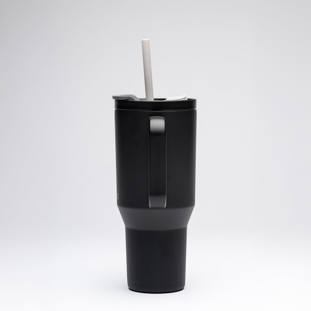 Kambukka Rio 950ml Gobelet Isotherme avec Paille Télescopique - Acier Inoxydable, Boissons Froides +24 h, Sans BPA, Poignée de Transport, Compatible Lave-Vaisselle - Cavalier de Nuit